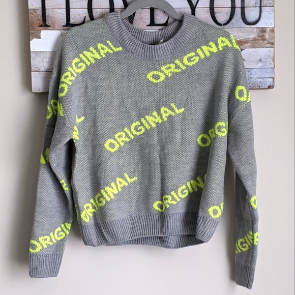 Divided Sweaters - H&M Divided Lime Green and Grey Cropped Sweater Original Medium